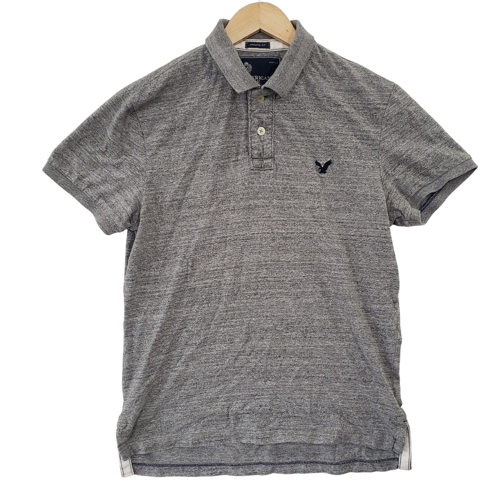 American‎ Eagle Mens Athletic Polo Shirt Gray Heathered Short Sleeve M